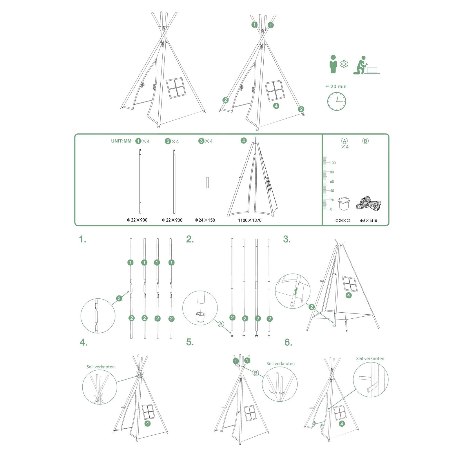 HTI-Line Spielzelt Kinderzimmerzelt Tipi Stars (Stück, 1-tlg., 1x Kinderzelt (ohne Bodenmatte) Spielzelt mit Sichtfenster
