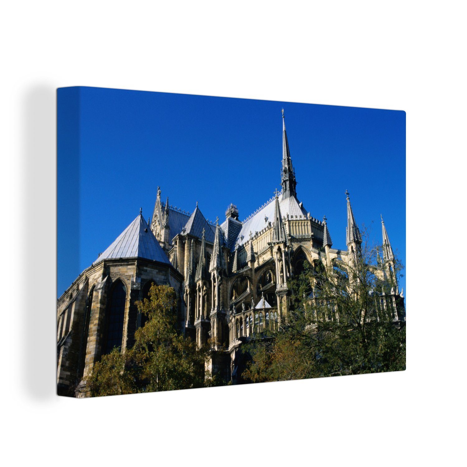 OneMillionCanvasses® Leinwandbild Die Kathedrale in der französischen Stadt Reims, (1 St), Wandbild Leinwandbilder, Aufhängefertig, Wanddeko, 30x20 cm
