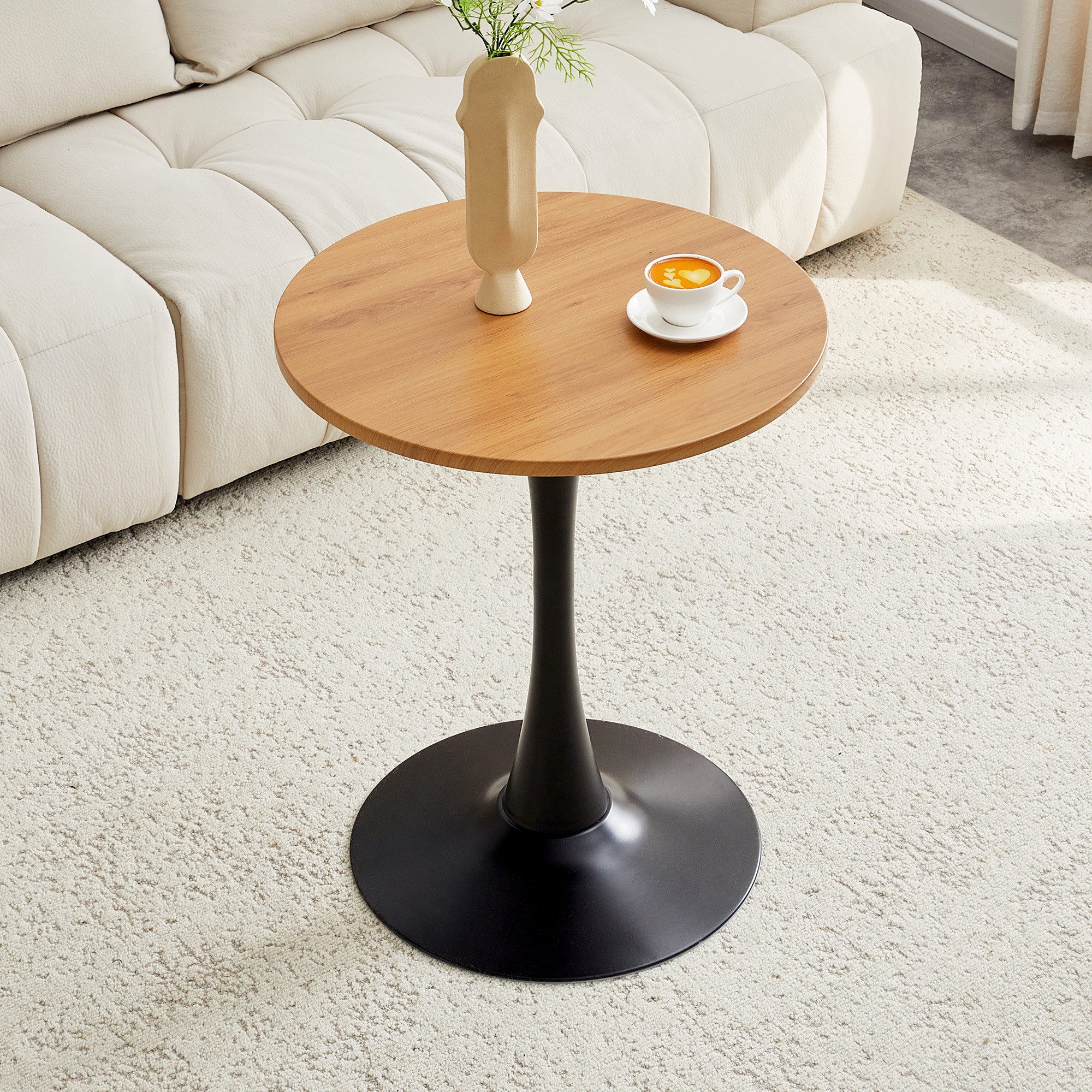 gopop Beistelltisch mit Holzoptik und Metallgestell, Ø60 cm (1-St), Moderner Satztisch Couchtisch Nachttisch Wohnzimmertisch