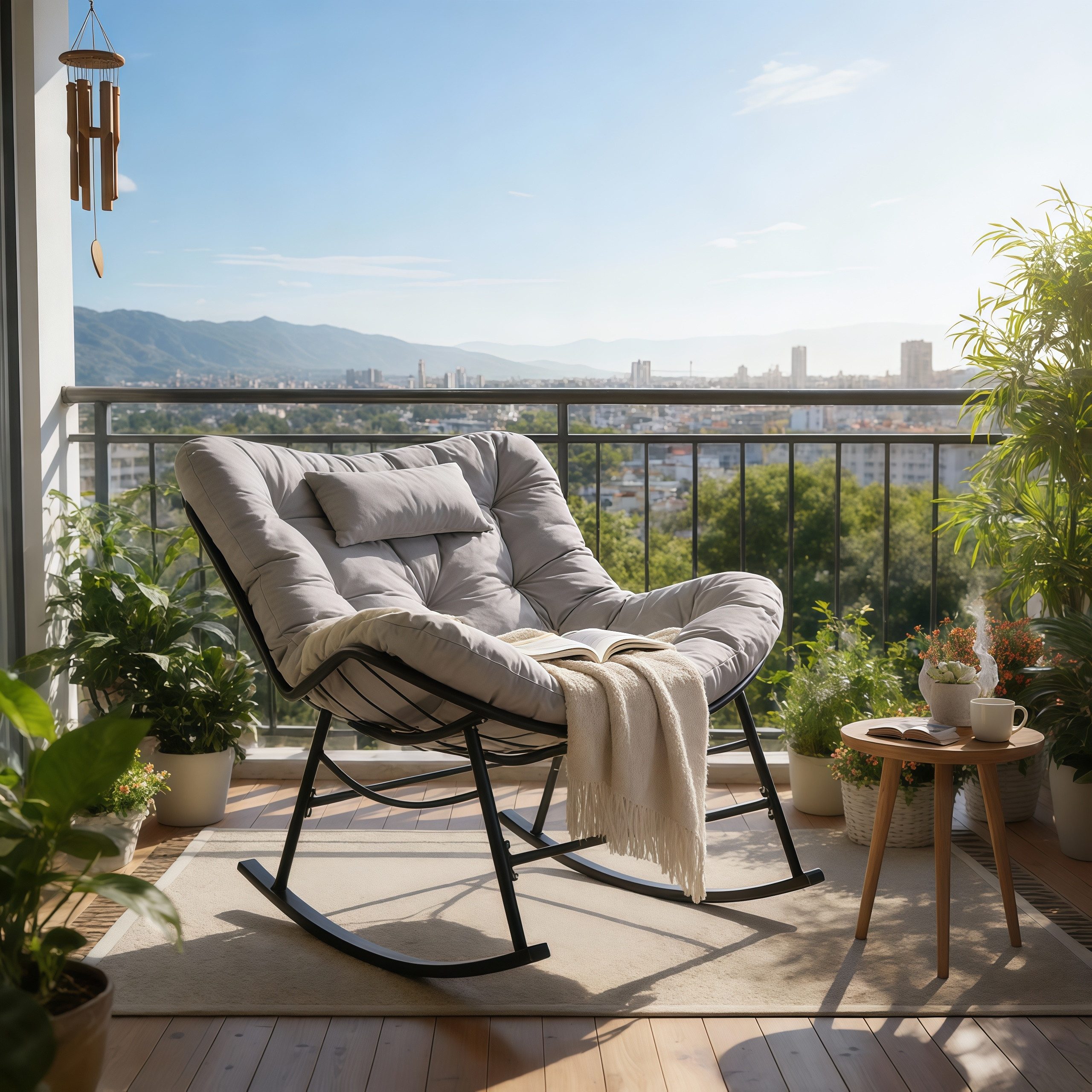 CCLIFE Schaukelstuhl Schaukelsessel Wohnzimmer Relaxstuhl Kopfstütze, Bis 150kg