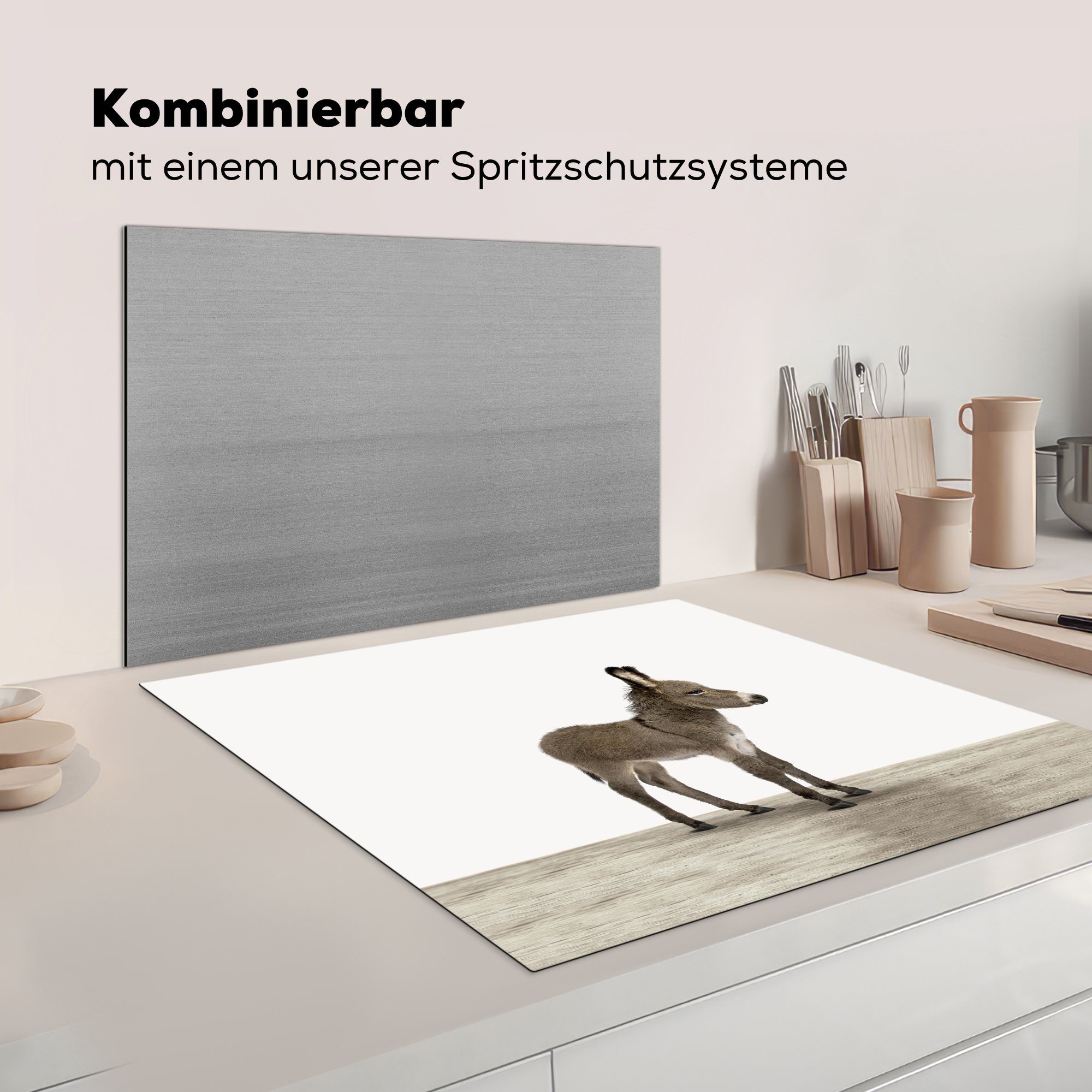 78x78 Grau, Ceranfeldabdeckung, - küche Vinyl, für (1 cm, MuchoWow Arbeitsplatte Tiere Esel Herdblende-/Abdeckplatte tlg), -