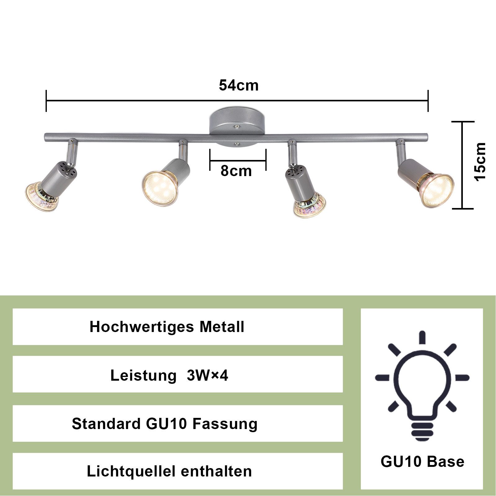 ZMH Deckenstrahler GU10 1/2/3/4 Flammig Modern Deckenleuchte Flur Leuchtmittel Enthalten, LED wechselbar, Schwenbar 350° Industrial Schlafzimmerlampe – Bild 2 von 5