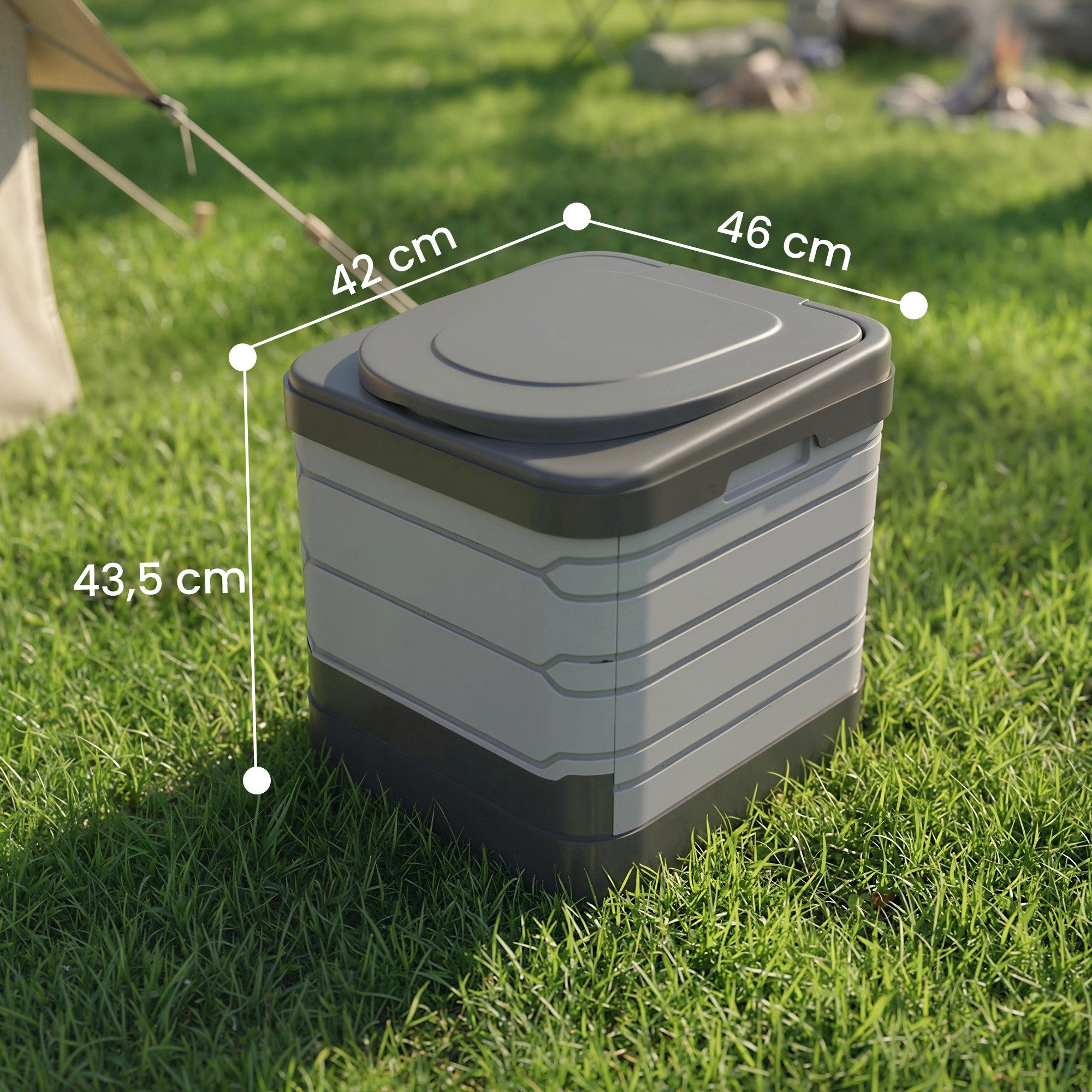 Outsunny Campingtoilette mit 12 Gerinnungspulver-Päckchen 12 Entsorgungsbeuteln, (Faltbare Reisetoilette, 1-St., Trockentrenntoilette), für Camping, Wandern, Reisen, Grau