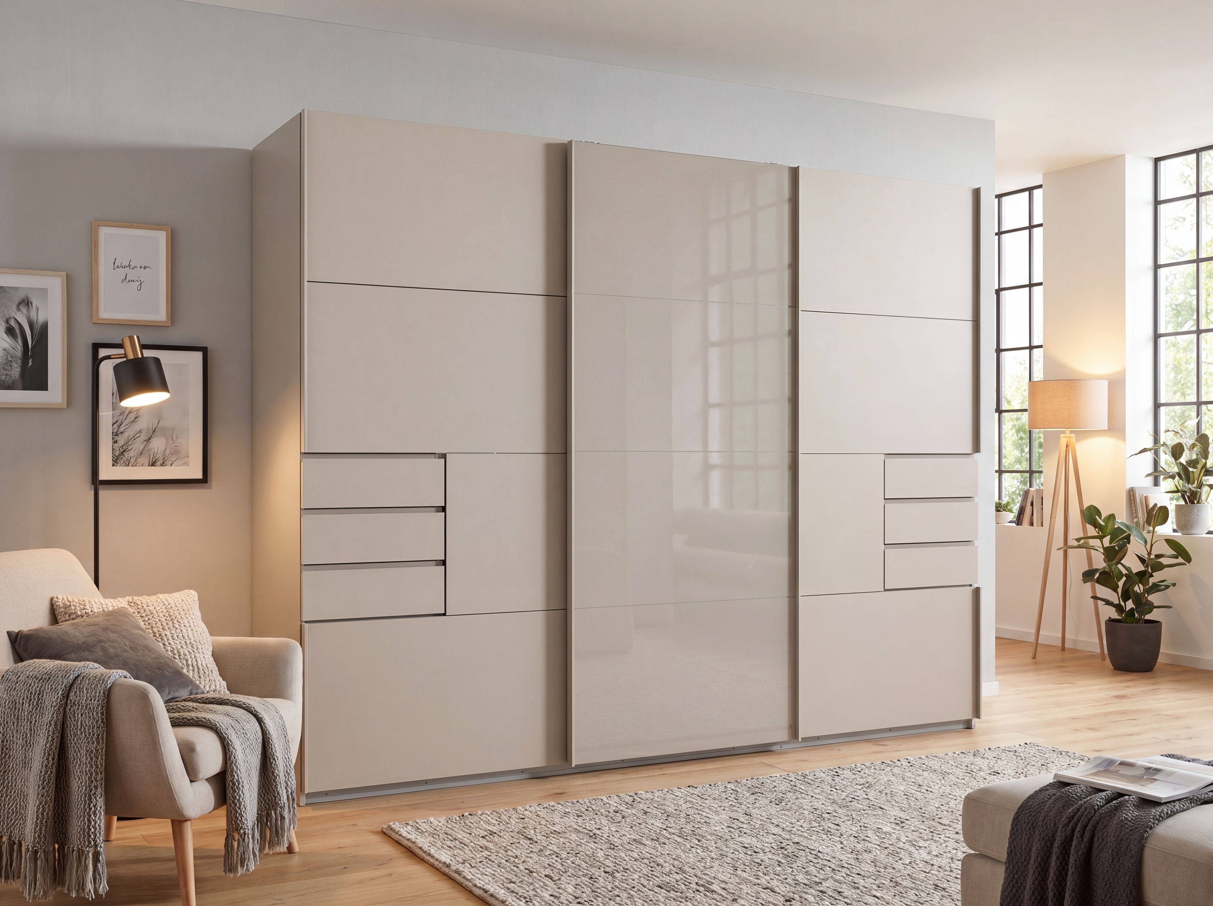Wimex Schwebetürenschrank Saigon, Kleiderschrank mit Schiebetür mit Glaselementen, 3 Türen, 270cm breit