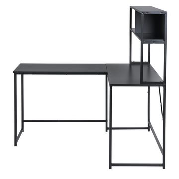 Powerwill Eckschreibtisch Computertisch L-förmiger Schreibtisch Bürotisch, schwarz (Schreibtisch-Aufbewahrungsregal-Set), mit 2 Ablagefächern
