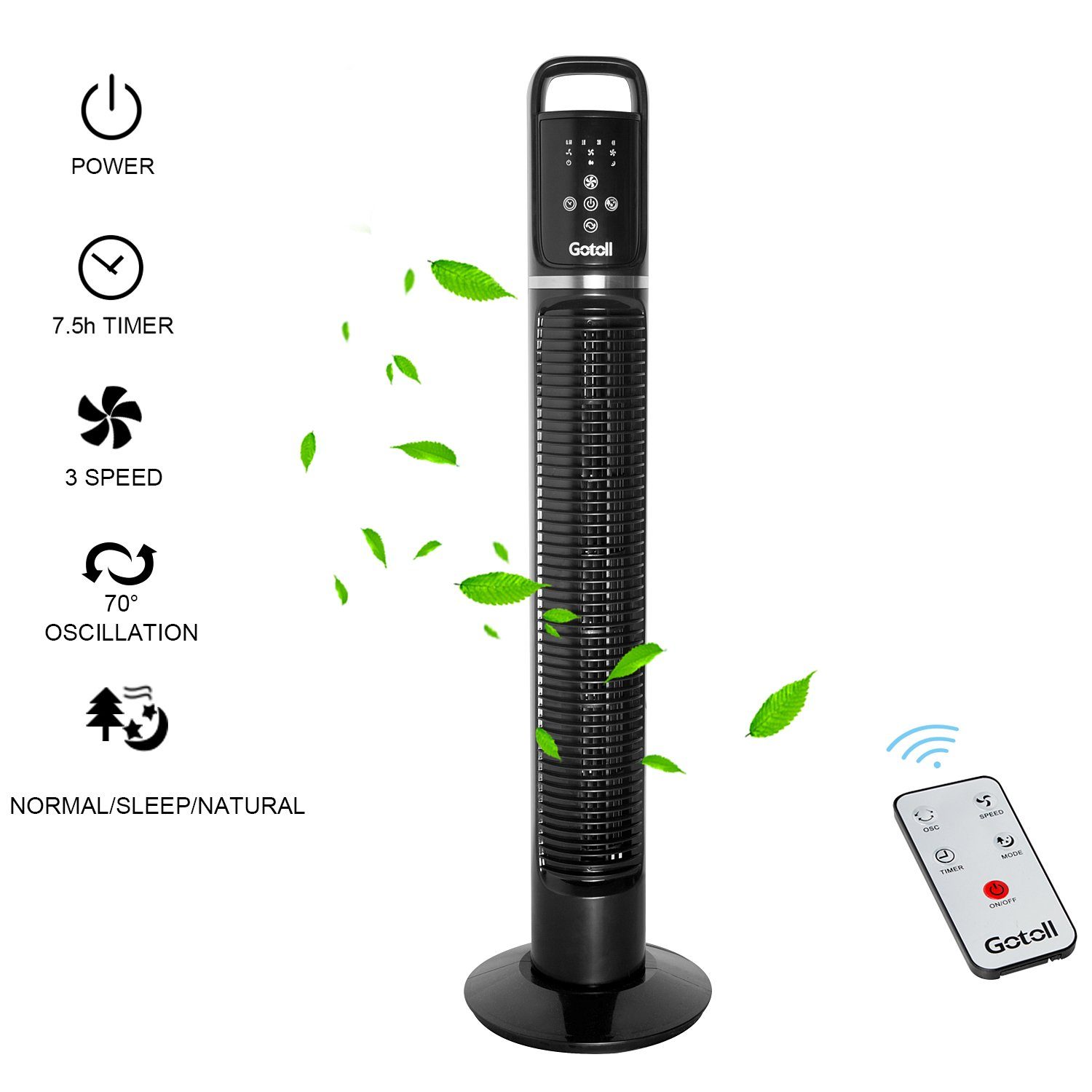 OZAVO Turmventilator GL11RD, Säulenventilator Timer, Ventilator Towerventilator Mit Fernbedienung