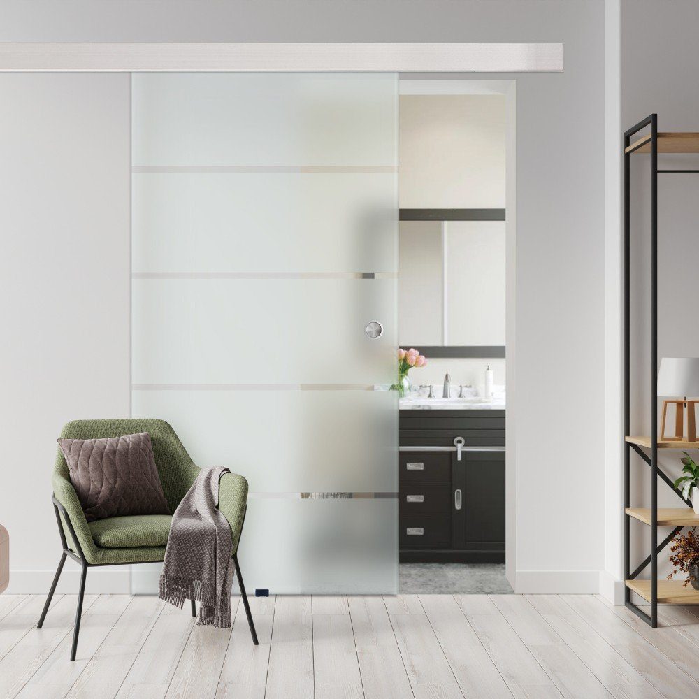 HOME DELUXE Glasschiebetür SIRENA & SAPHIR (Komplettset, inkl. Laufschiene, Softclose & Muschelgriff), Schiebetürsystem ESG, Glastür, Zimmertür mit Milchglas