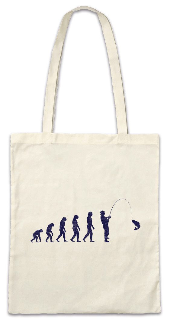Urban Backwoods Beuteltasche Fishing Evolution Stofftasche Charles Human Menschliche Darwin Sport (1-tlg), Sports Angeln Angler Fischen