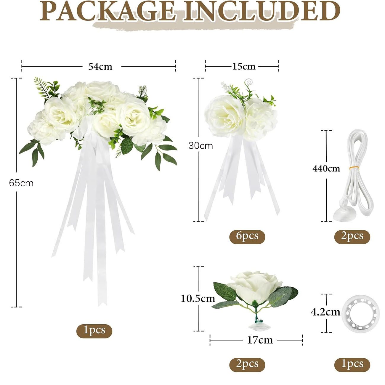 FELIXLEO Dekohänger Autoschmuck Hochzeit Motorhaube Weiß 9 Rosen Saugnäpfen Bänder Set (9 St)