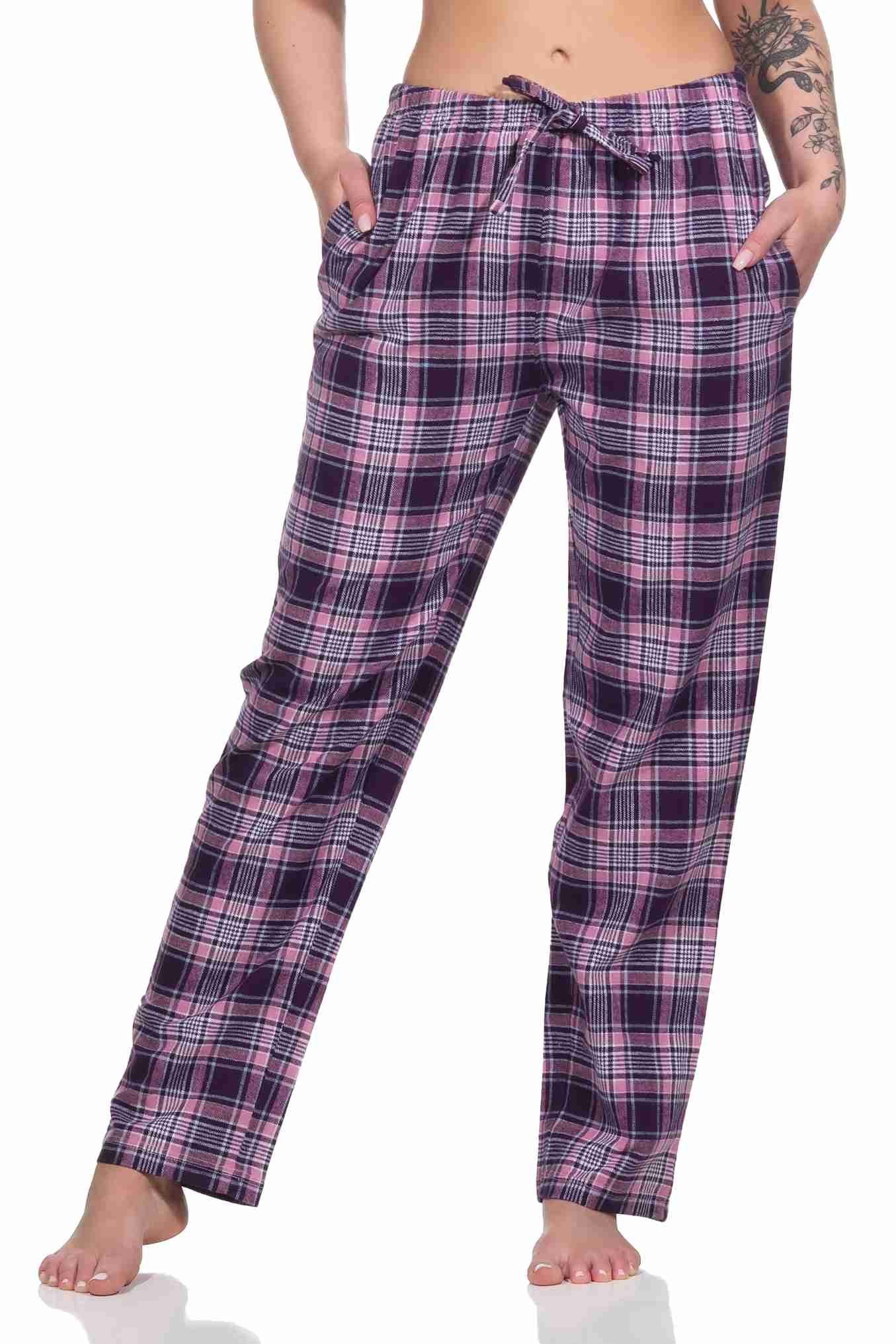 Normann Pyjama Dame Flanell Schlafanzug Hose kariert aus Baumwolle ideal zum relaxen beere