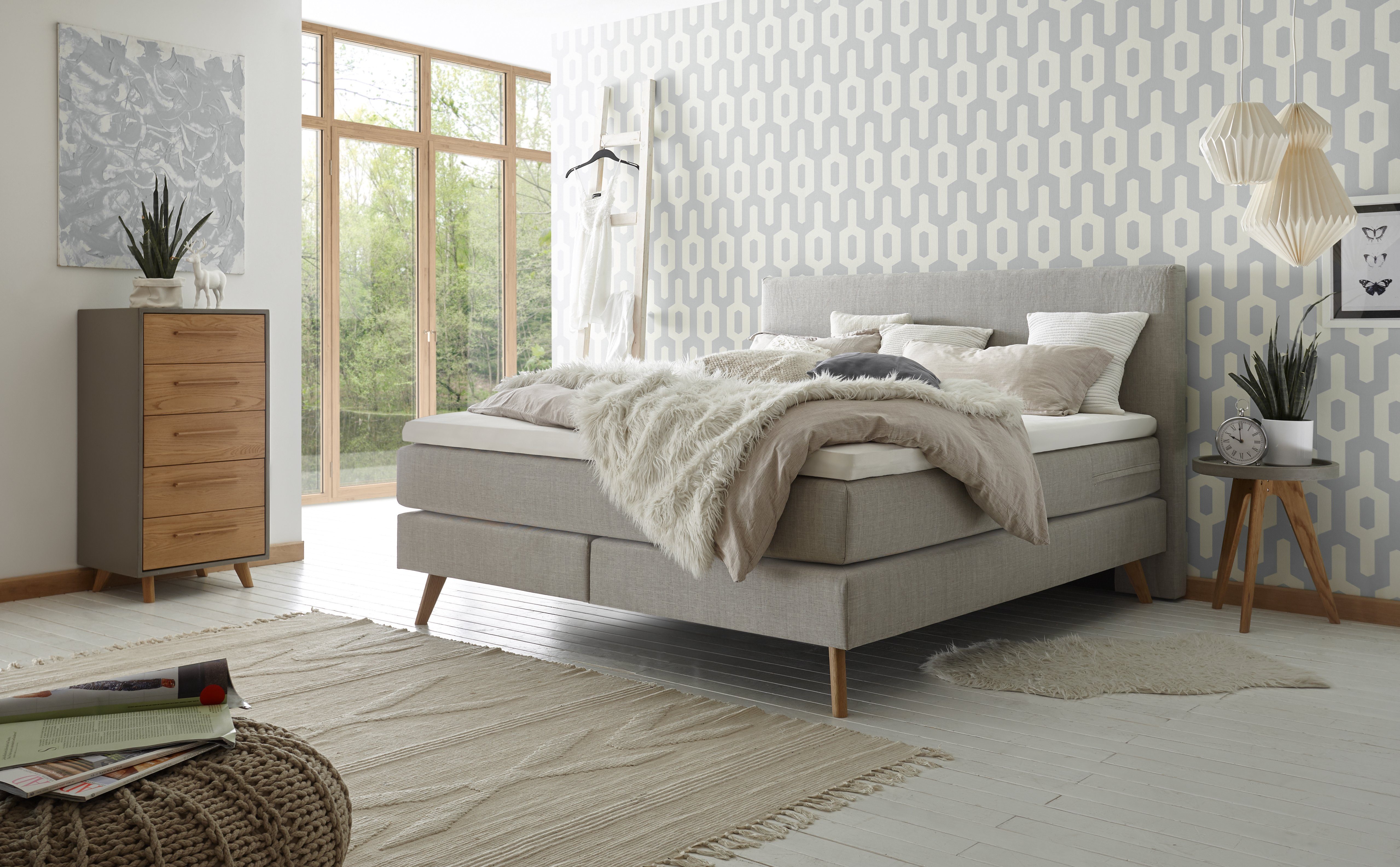 HASENA Boxspringbett Costa, Massivholz-Füße in Eiche günstig online kaufen