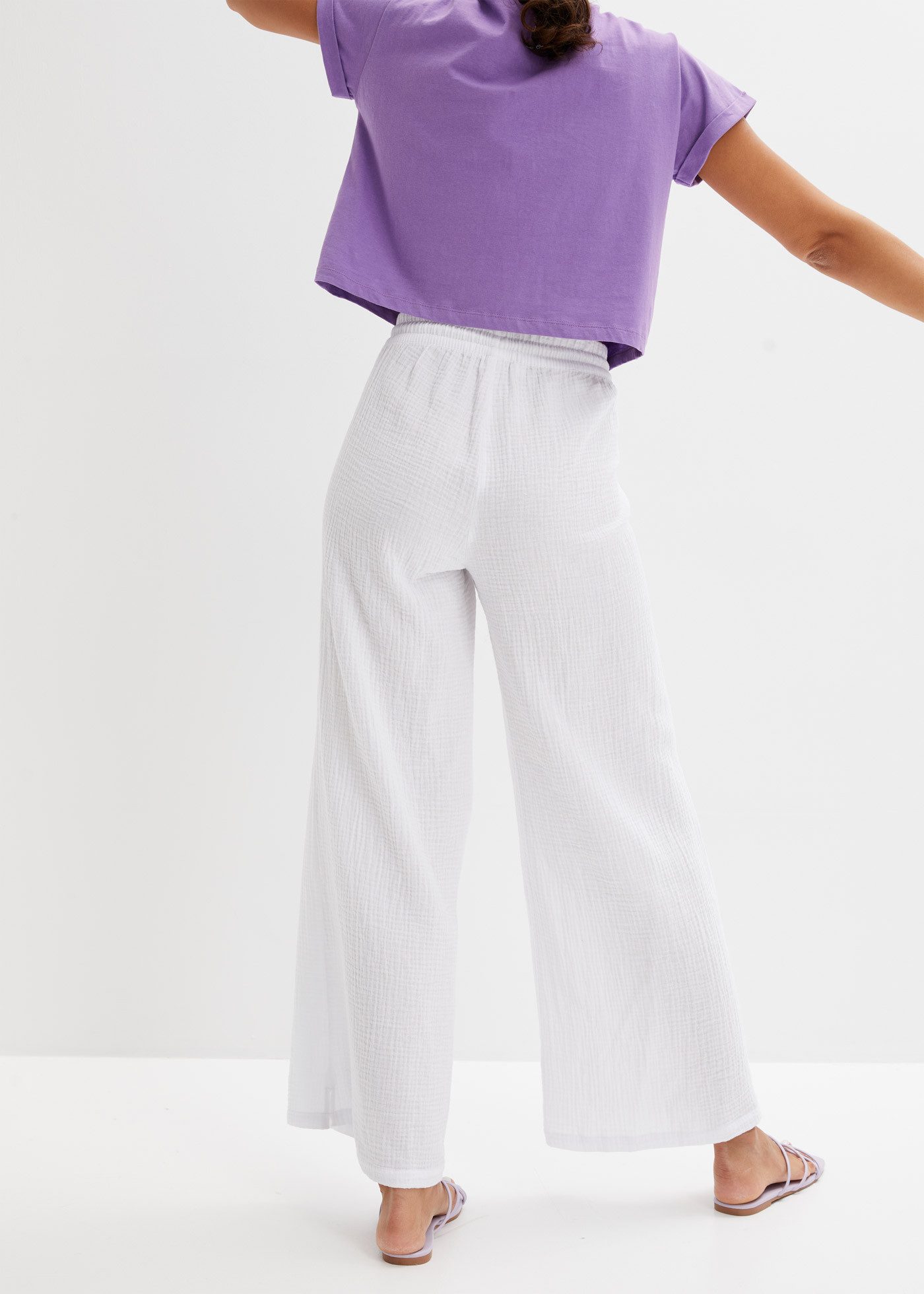 bonprix Palazzohose (1-tlg) aus Musselin, lockere Passform, elastischer Bund, knöchellang