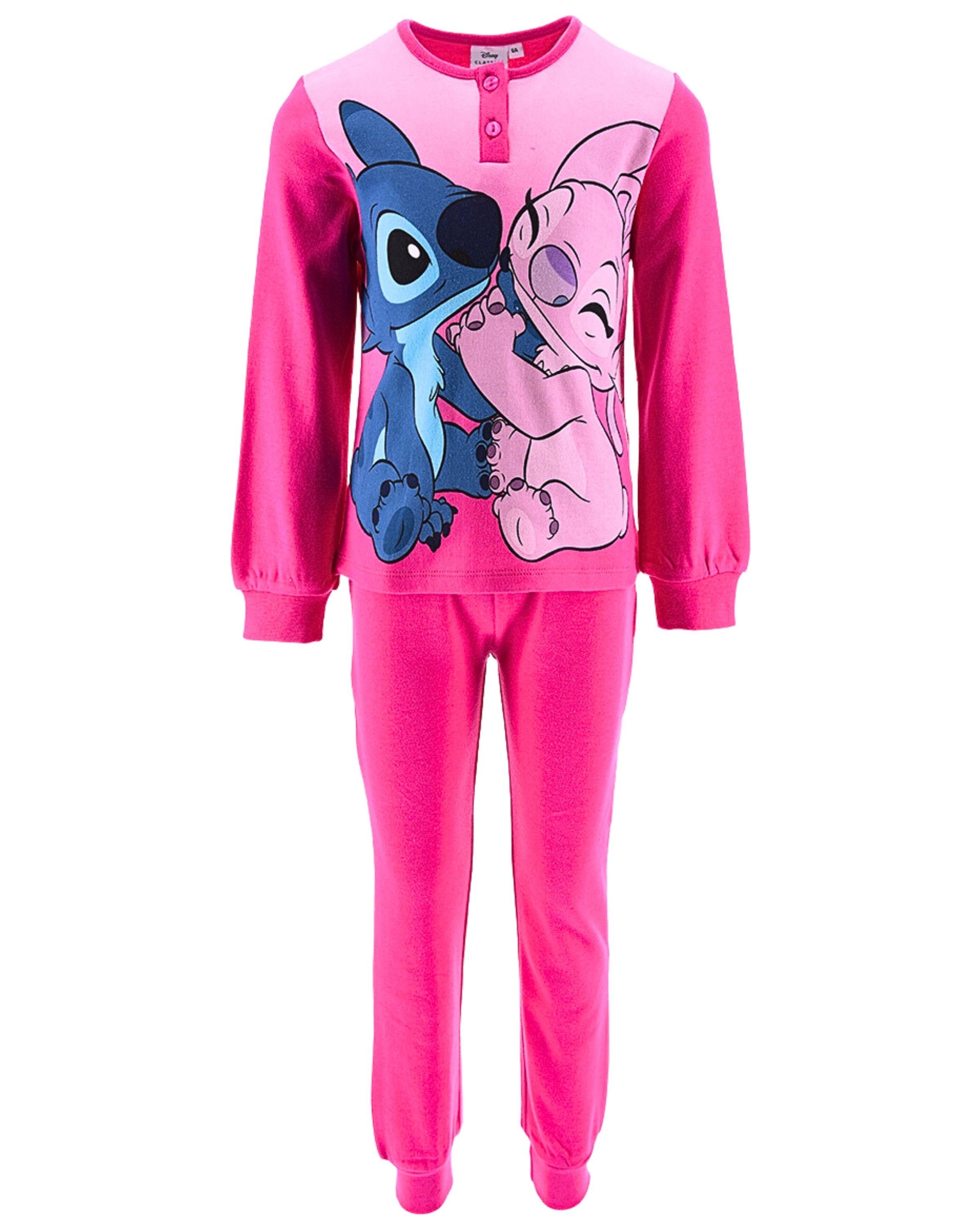 Lilo & Stitch Schlafanzug Stick & Angel (2 tlg) Mädchen Pyjama langarm Gr. 104 - 140 cm Pink