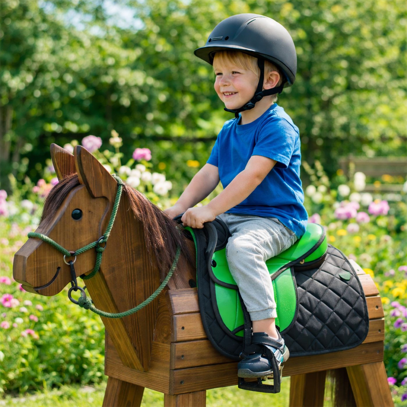 Brama-West Reitkissen "My happy Pony" Sattelset für Shetty Pony Holzpferd, Geeignet für Holzpferd/Pferdebauchumfang von 120 cm bis 145 cm