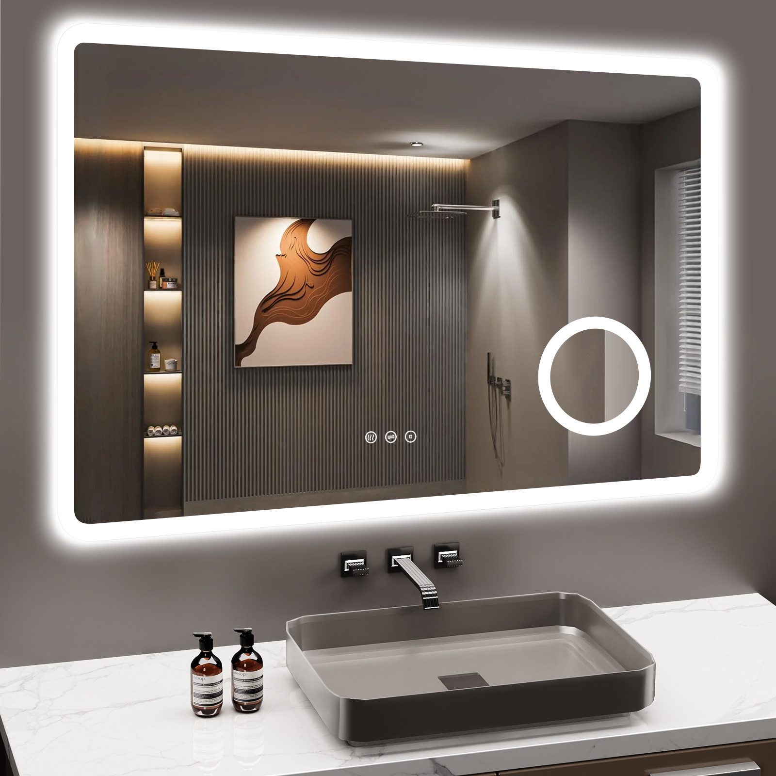 GIMBELEN Badspiegel LED-Badspiegel, 3 Lichtfarben, dimmbar, günstig online kaufen