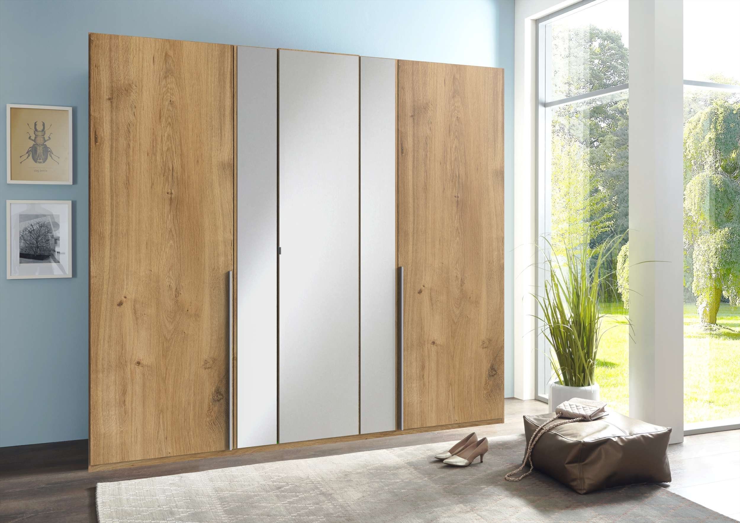 Stauraum, Mehrzweckschrank) Holzwerkstoff, (Kleiderschrank, Spiegel, Drehtürenschrank Stylefy variabel Modern 5-türig, viel I aus stellbar Lyon Design, Plankeneiche Optik mit