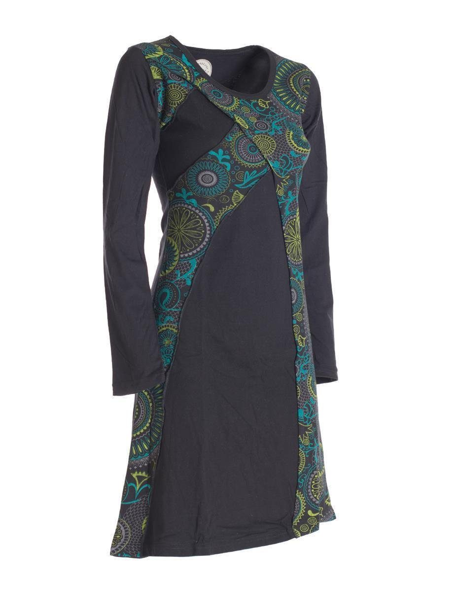 Vishes Jerseykleid Damen Mandala Kleid Blumenkleid Langarm Rundhals Baumwollkleid Hippie, Ethno, Elfen Style – Bild 5 von 5