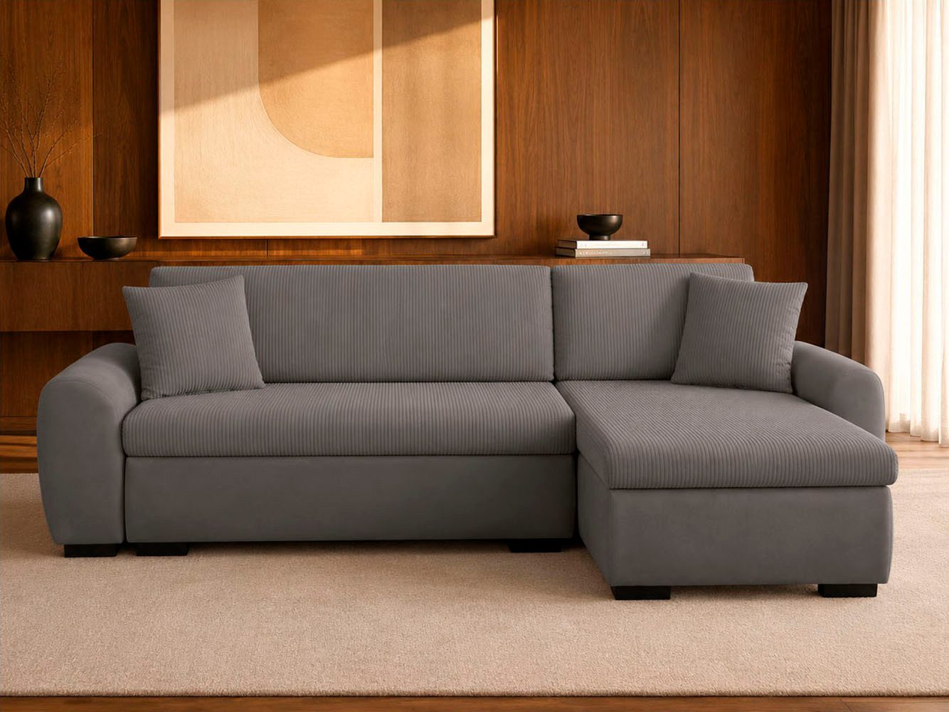 OTTO home Ecksofa KIVELLA mit Schlaffunktion, Cord-Struktur, L-Form, 240 cm, Schlafsofa - Liegefläche (128/191), Bettkasten, …
