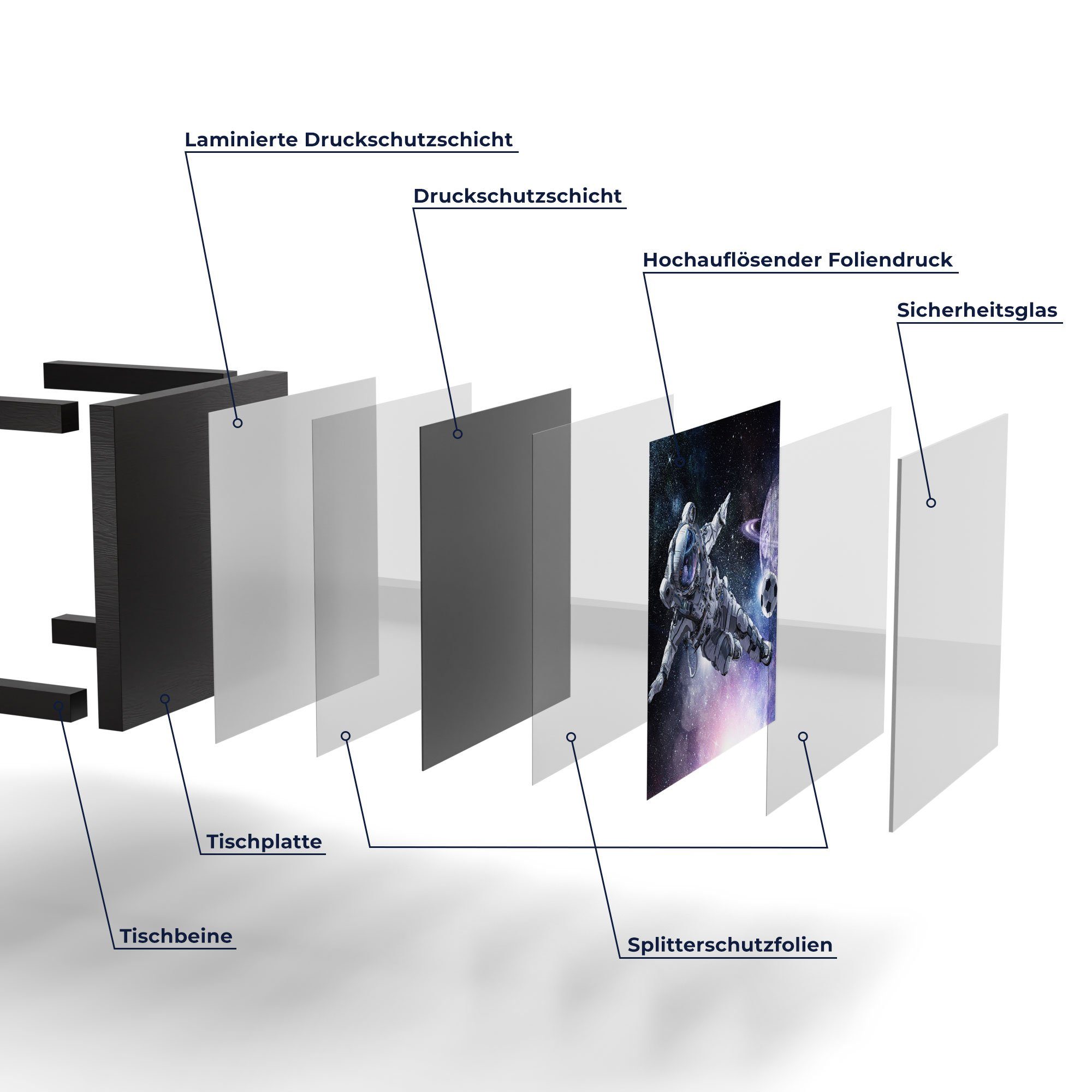 modern Glastisch Schwarz DEQORI Beistelltisch kickt Fußball', Glas Couchtisch 'Kosmonaut