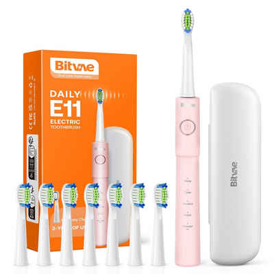 Tidyard Elektrische Zahnbürste Bitvae E11, Aufsteckbürsten: 8 St., Wiederaufladbare USB-Zahnbürste mit Timer, 5 Modi, Ultraschall-Elektrozahnbürste mit Tragetasch