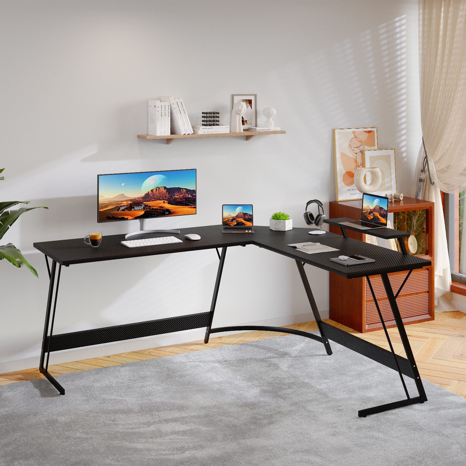 GUNJI Eckschreibtisch L-förm Computertisch Schreibtisch Gamer Tish 120/170 (Schreibtisch,130CM Computertisch L Form, PC Tisch,mit Monitorständer)
