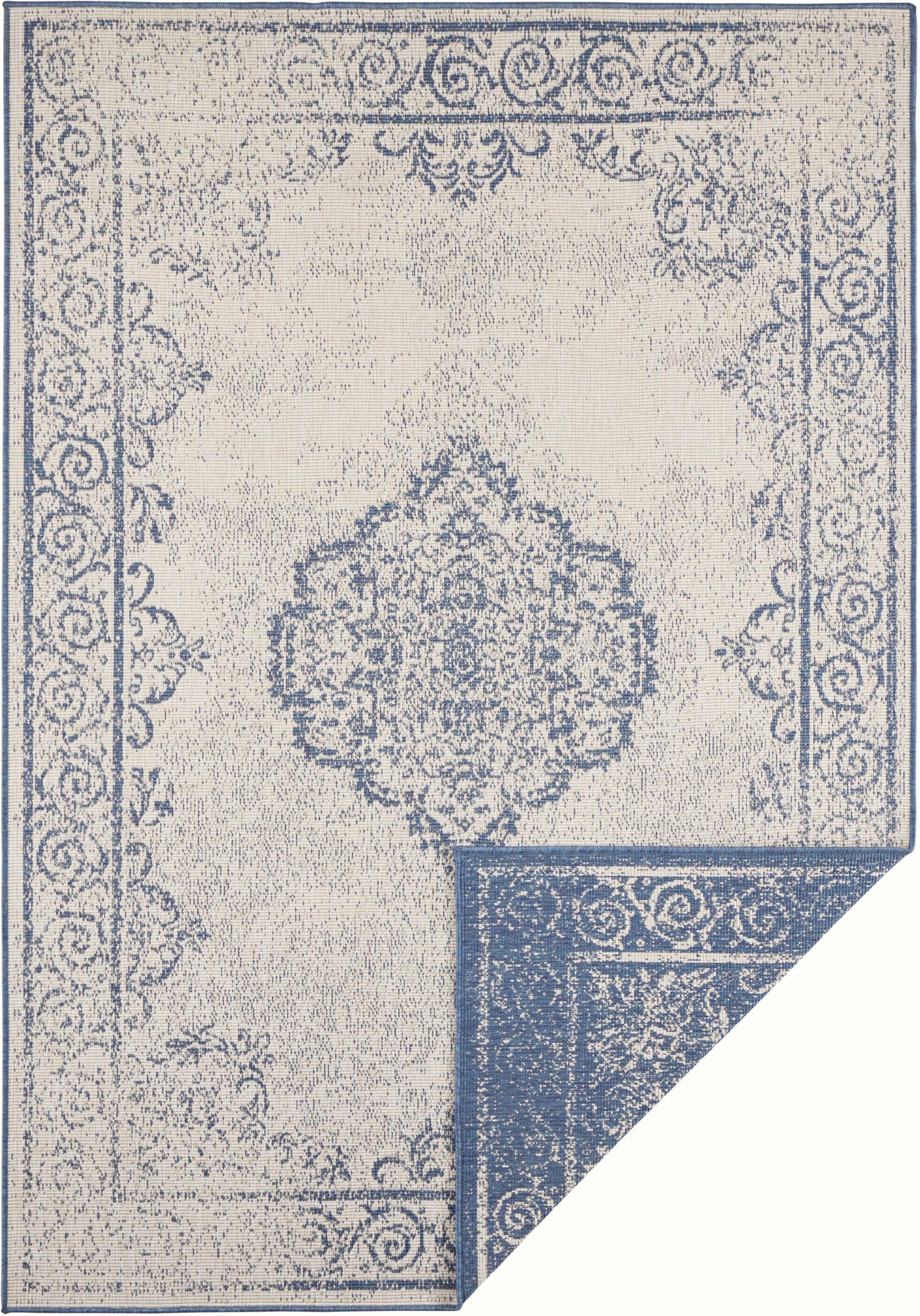 Teppich CEBU Wendeteppich, NORTHRUGS, rechteckig, Höhe: 5 mm, In-& Outdoor, Wetterfest, Balkon, Wohnzimmer, Wasserfest, Orientalisch creme/blau