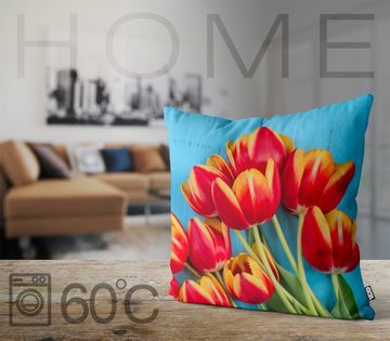 Kissenbezug, VOID (1 Stück), Sofa-Kissen Rote Tulpen Sommer Kissenbezug Blumen Tulpen Muttertag Sommer Wiese Garten