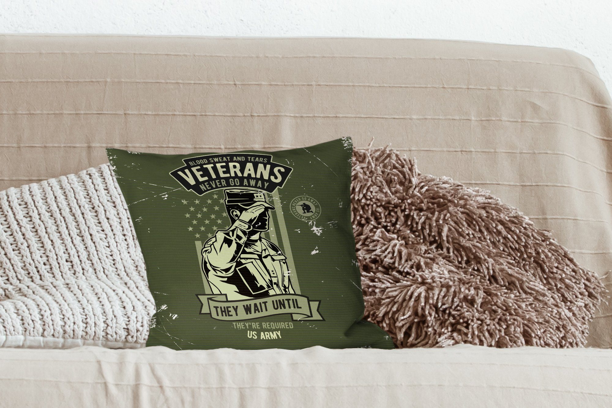Füllung Armee Fahne, Vintage Deko, Sofakissen mit Zierkissen MuchoWow für - Schlafzimmer, Dekokissen Wohzimmer, -