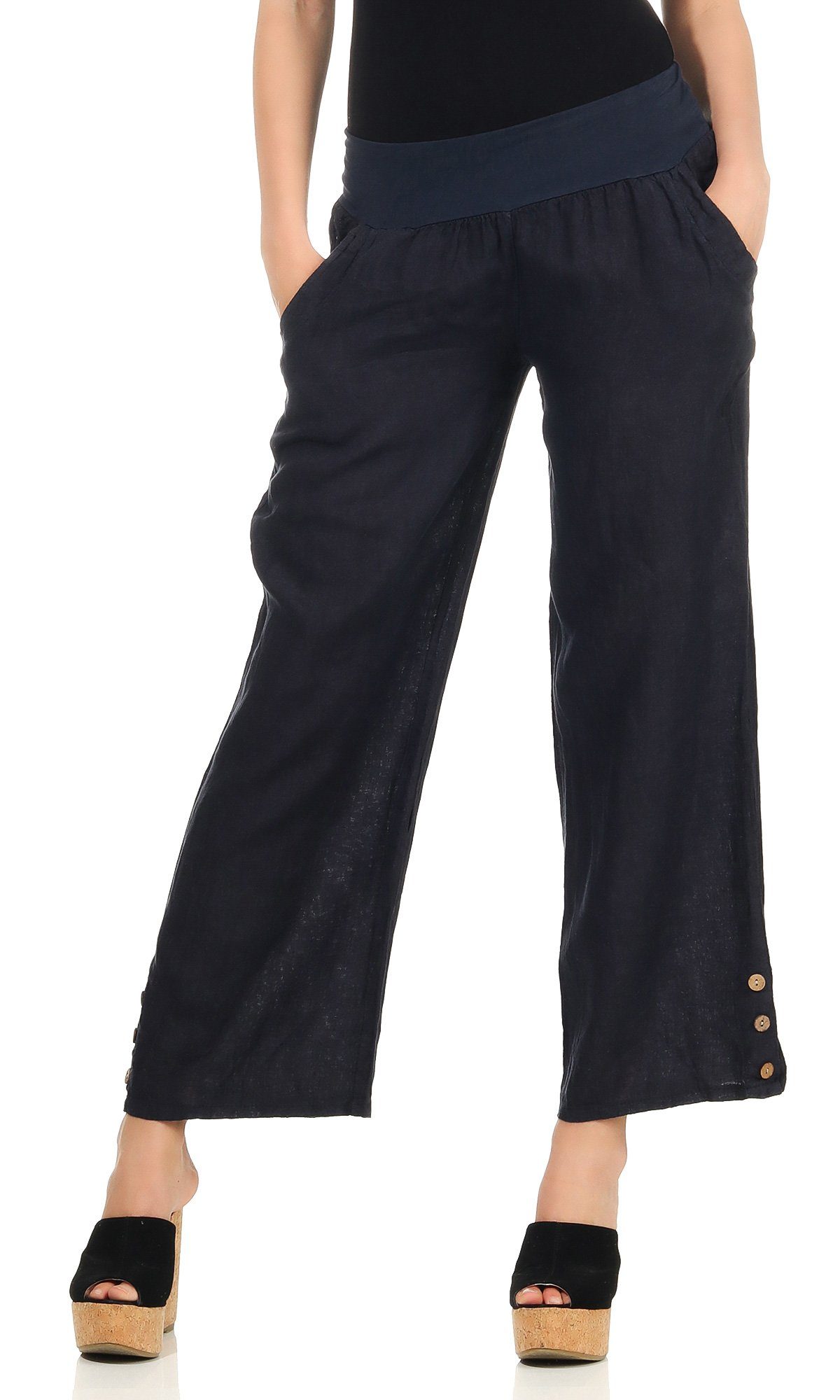 Mississhop Leinenhose Leinenhose 100 % Hose Leinen Lange M.319 7/8 Freizeithose Blau