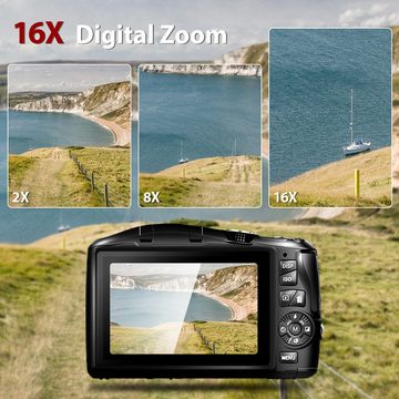 Fine Life Pro Digitalkamera 4K, 48MP Fotokamera mit 3.0" Bildschirm, Kompaktkamera (inkl. 16X Digitalzoom Kompaktkamera, 32GB TF-Karte, Geeignet für Anfänger in der Fotografie, Schwarz)