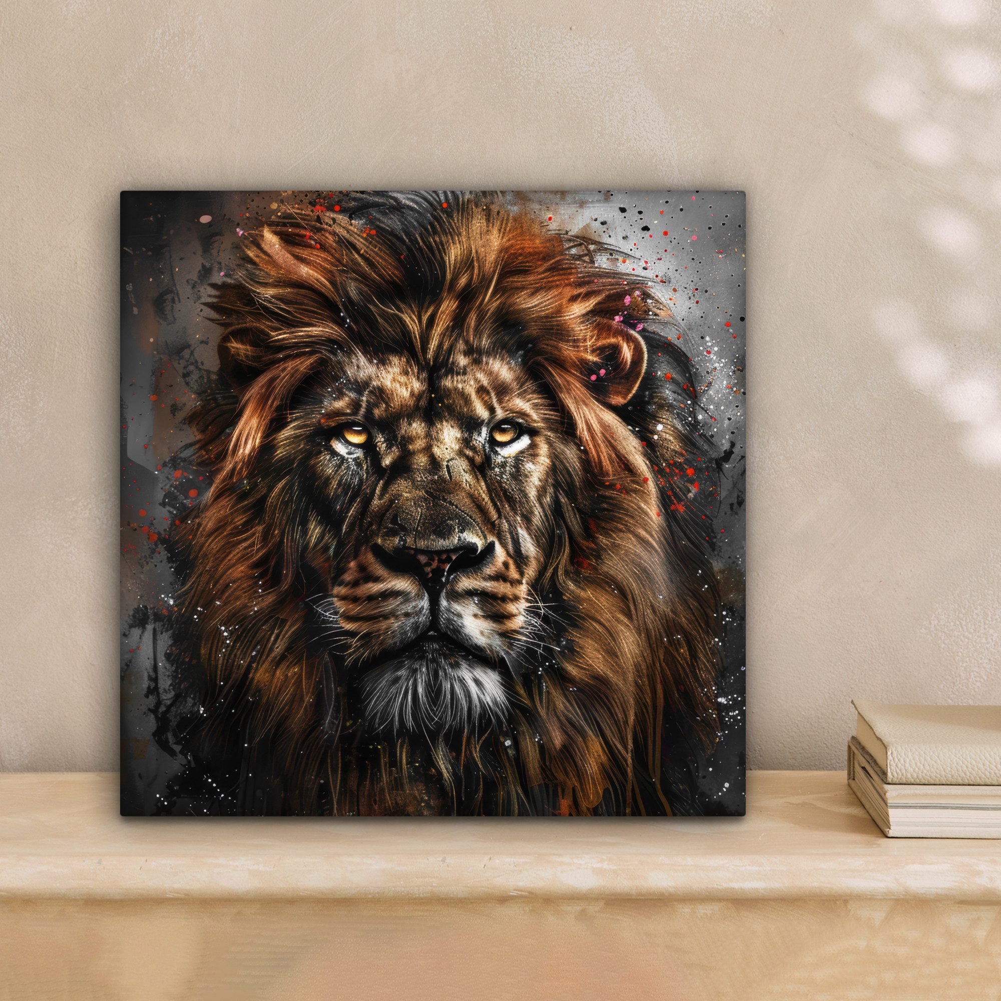 OneMillionCanvasses® Leinwandbild Löwe - Tiere - Porträt - Schwarz - Luxus, Fotodruck (1 St), Wandbild, Deko Schlafzimmer Wohnzimmer Flur 20x20 cm