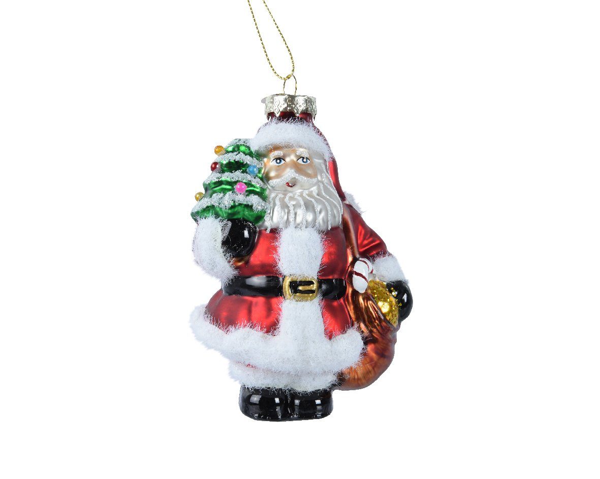 Decoris season decorations Christbaumschmuck, Christbaumschmuck Glas Weihnachtsmann 14cm mit Baum & Geldsack - Rot