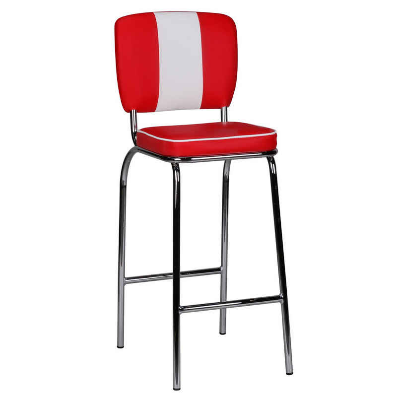 FINEBUY Barhocker SuVa2789_1 (American Diner, Barstuhl Kunstleder Rot / Weiß), Tresenhocker USA, Design Tresenstuhl Modern