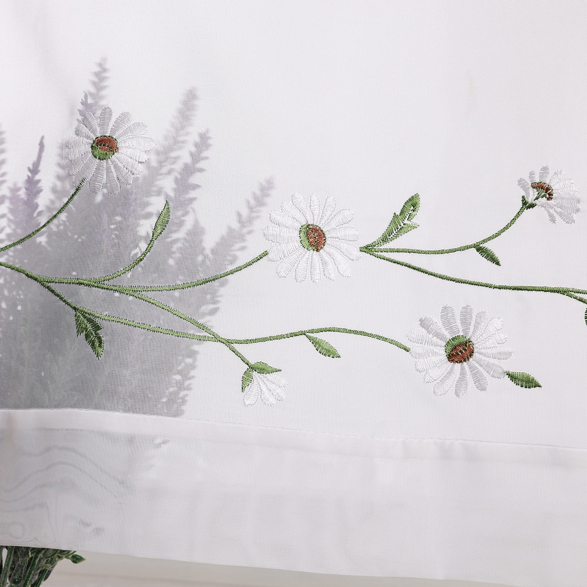 Joyswahl Scheibengardine Lily Kurzstore Bistrogardine Fenstergardine im Landhausstil (1 St), Schlaufen, transparent, Voile, Blumenstickerei am unteren Rand, für – Bild 5 von 5