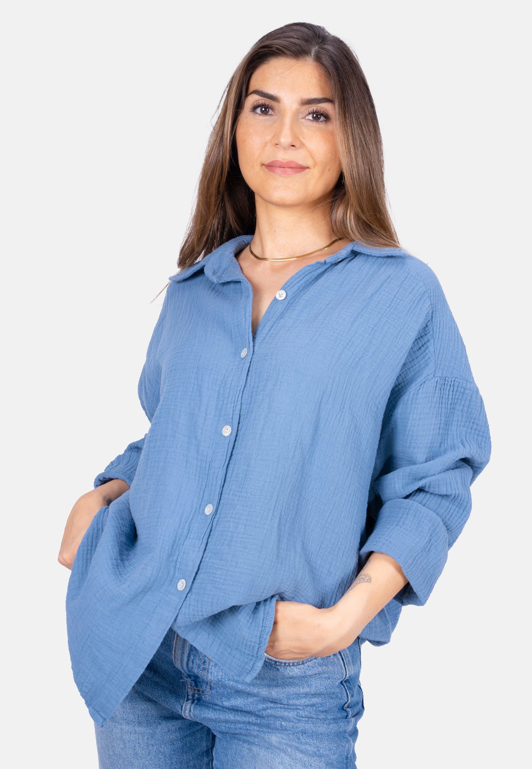 Seasons of April Hemdbluse Oversized Musselinbluse Sasha (1-tlg) Kurze Muss günstig online kaufen