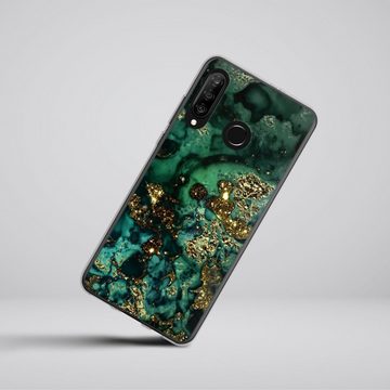 DeinDesign Handyhülle Marmor Glitzer Look Muster Cyan Glitter Marble Look, Huawei P30 Lite New Edition Silikon Hülle Bumper Case Smartphone Cover