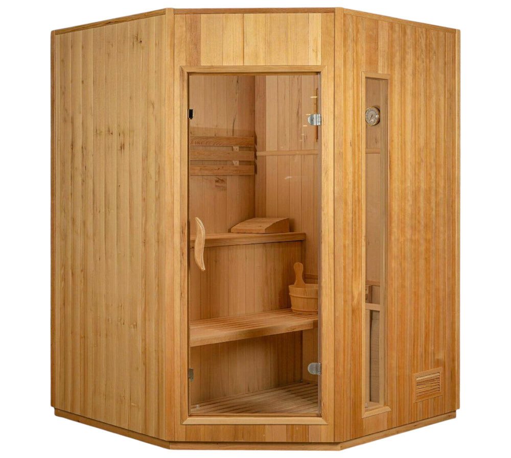 DEKO VERTRIEB BAYERN Sauna XXL Luxus Finnische Sauna 150x150 SET Sauna+Harvia Saunaofen 3 Pers.
