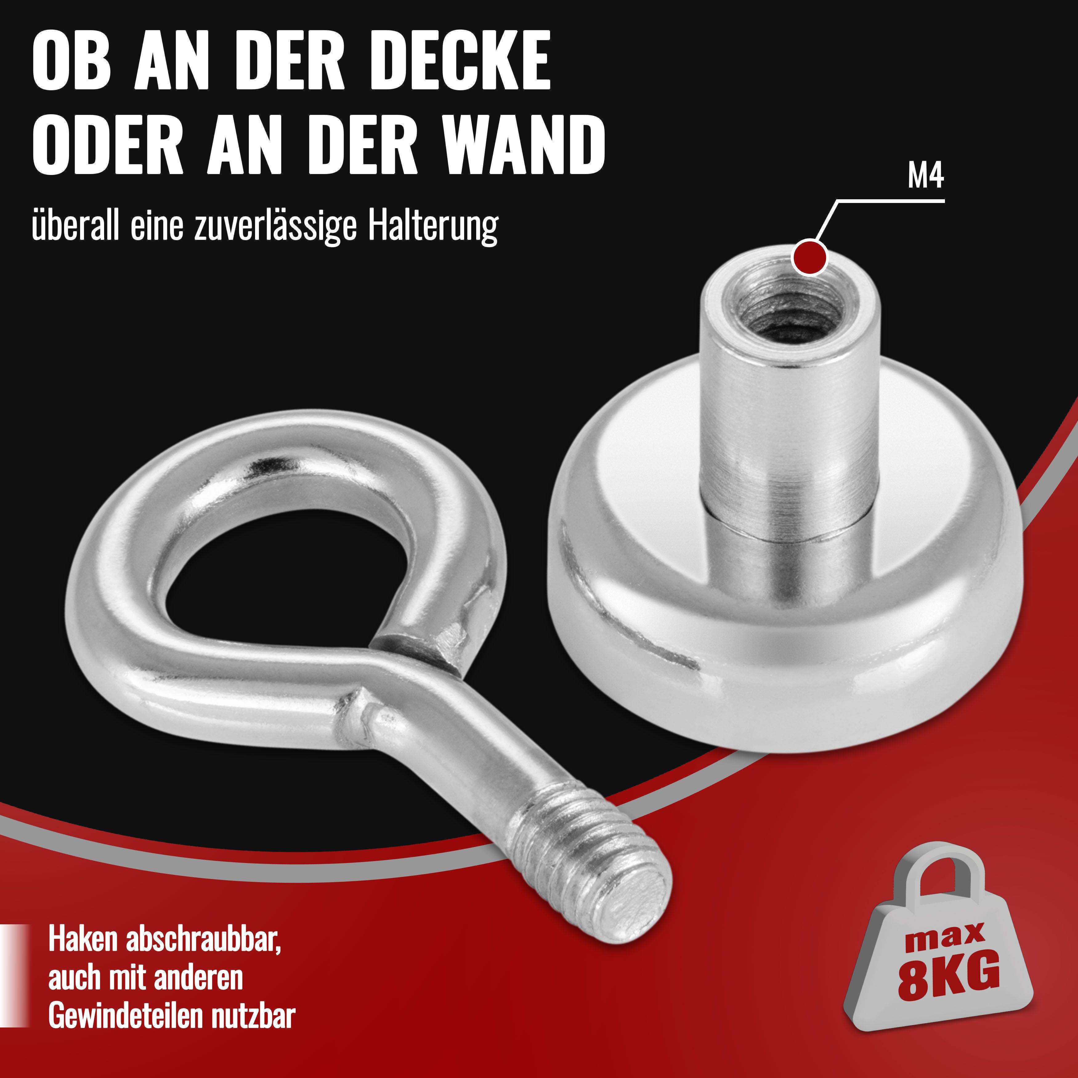 Poppstar Magnethalter Ösenmagnete Neodym, 20 Mini Magnetösen mit mittlerer Haftkraft