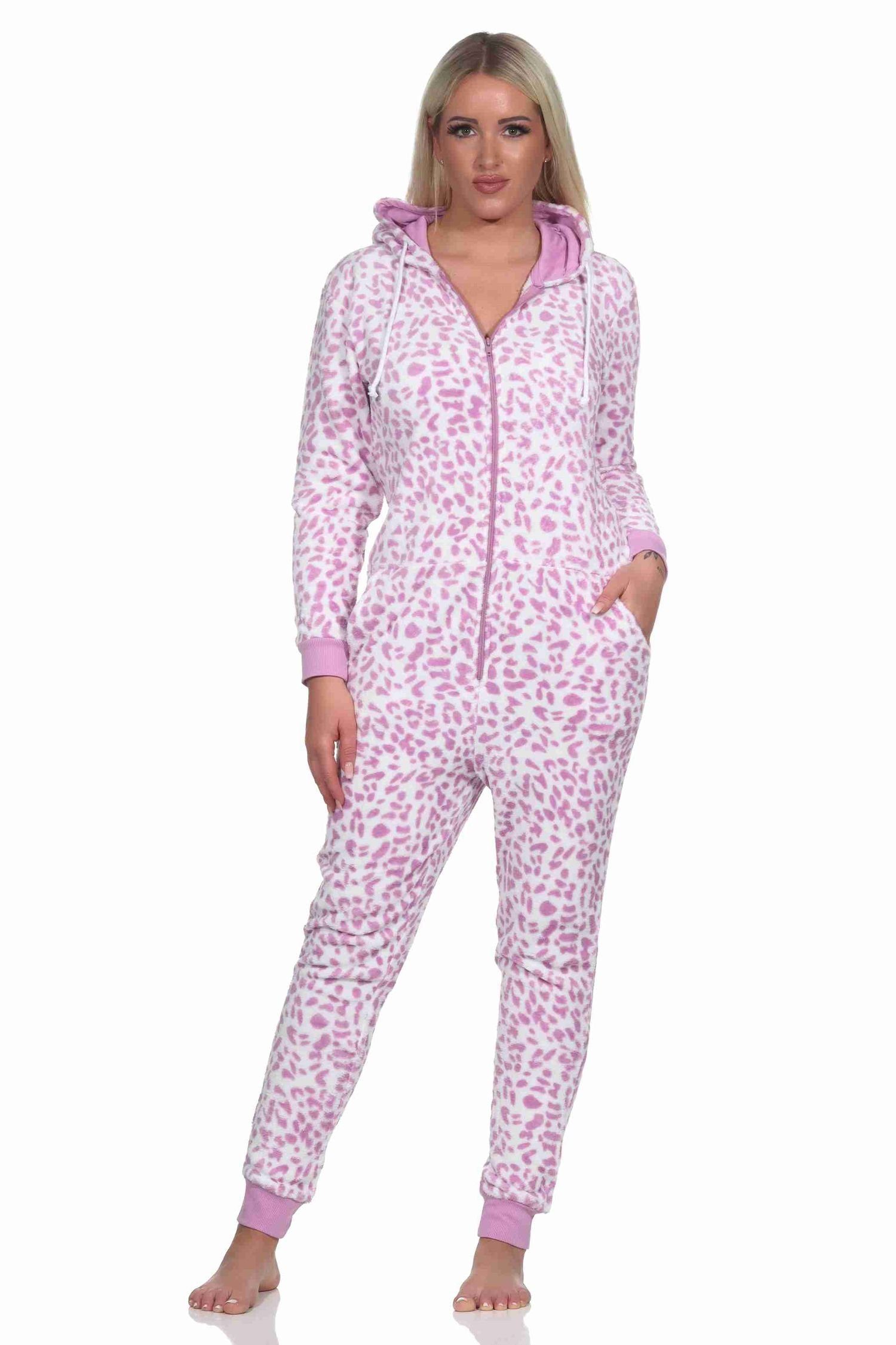 Normann Pyjama Damen Schlafanzug Einteiler Jumpsuit Overall aus Coralfleece pink