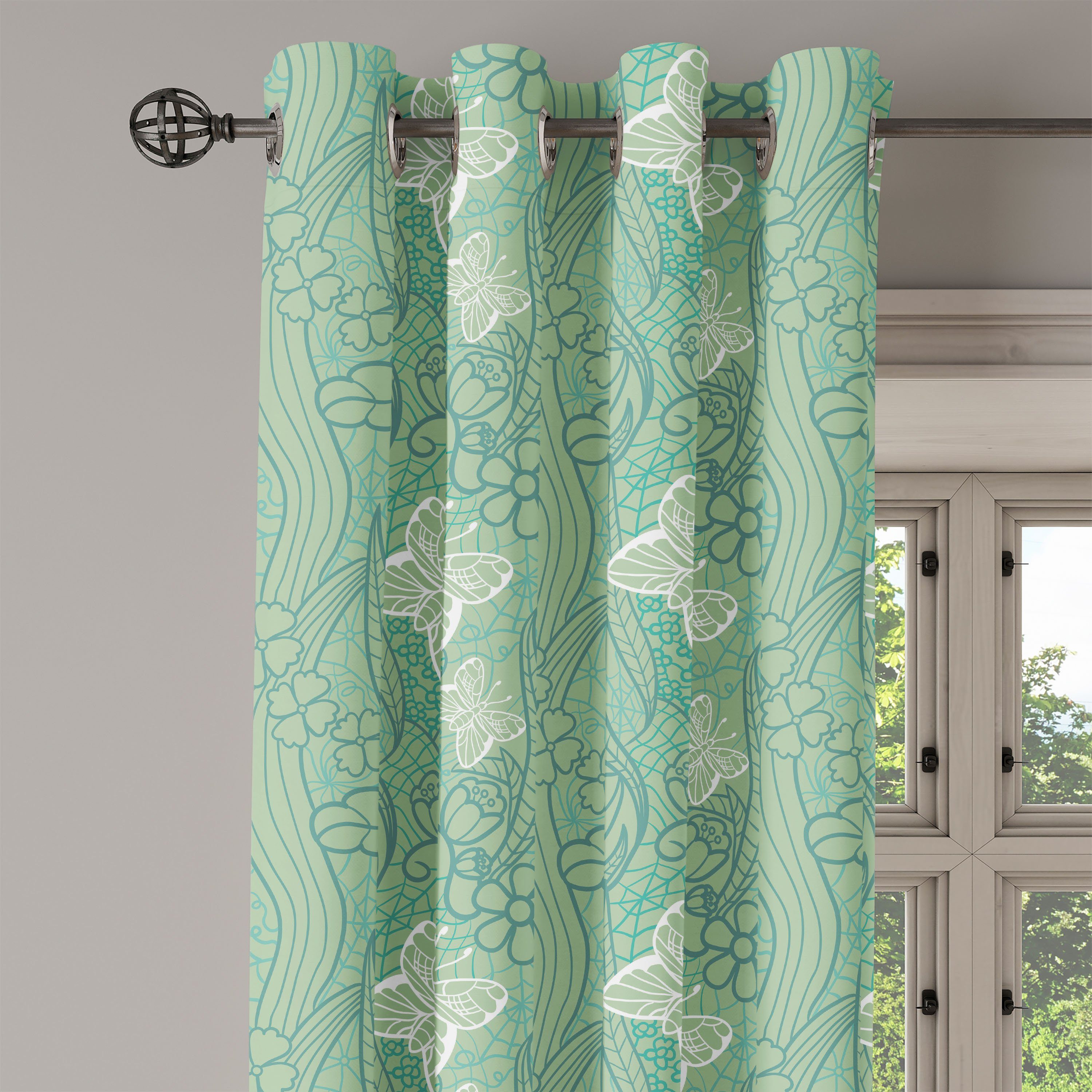 Gardine Dekorative 2-Panel-Fenstervorhänge für Schlafzimmer Art Schmetterlinge Grün Abakuhaus, Wohnzimmer, Spitze