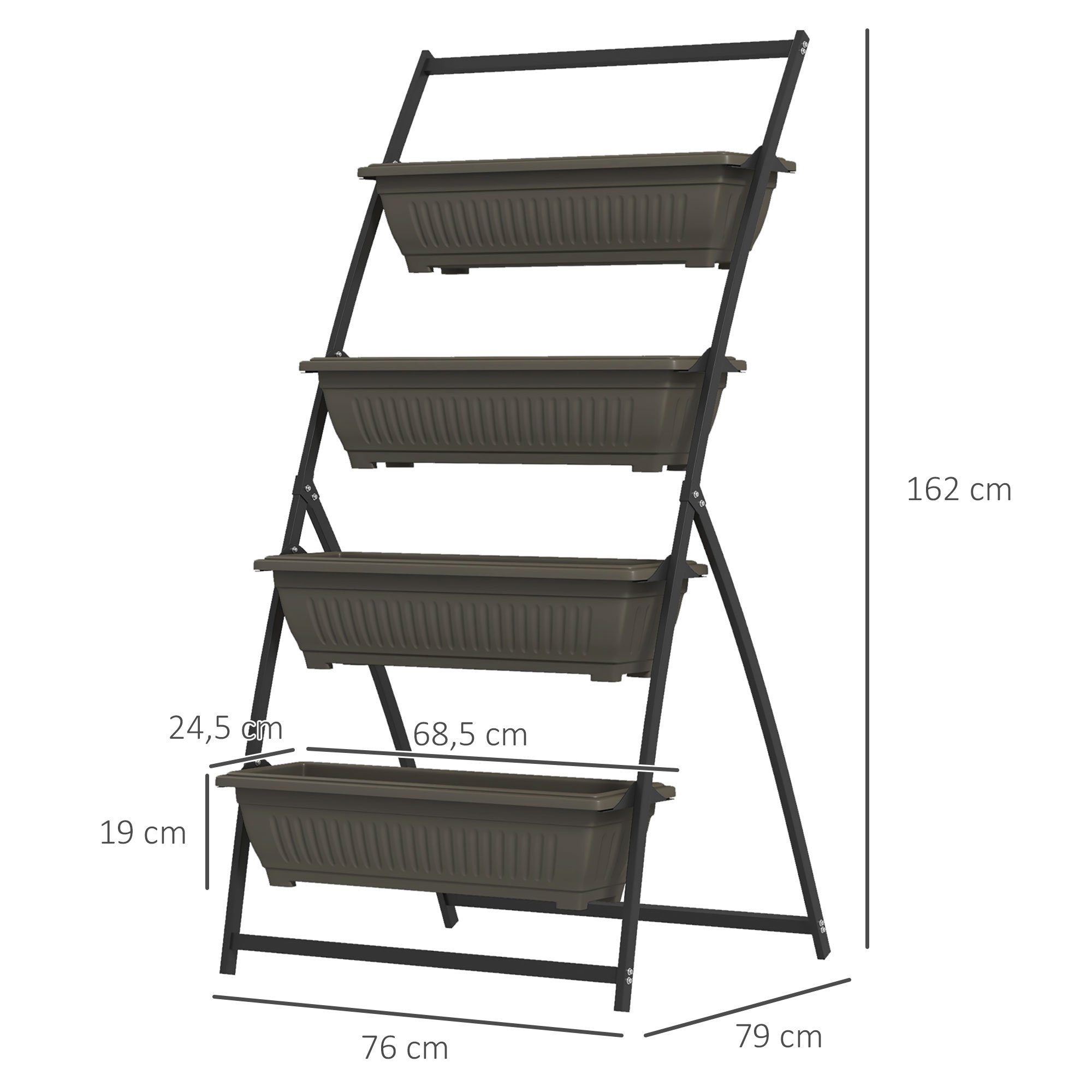Outsunny Pflanzentreppe Pflanzenständer, Blumenständer mit 4 Etagen, Löchern (Blumentreppe, 1 St., Blumenregal), für Garten, Stahl, Braun, 76 x 79 x 162 cm