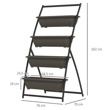 Outsunny Pflanzentreppe Pflanzenständer, Blumenständer mit 4 Etagen, Löchern (Blumentreppe, 1 St., Blumenregal), für Garten, Stahl, Braun, 76 x 79 x 162 cm