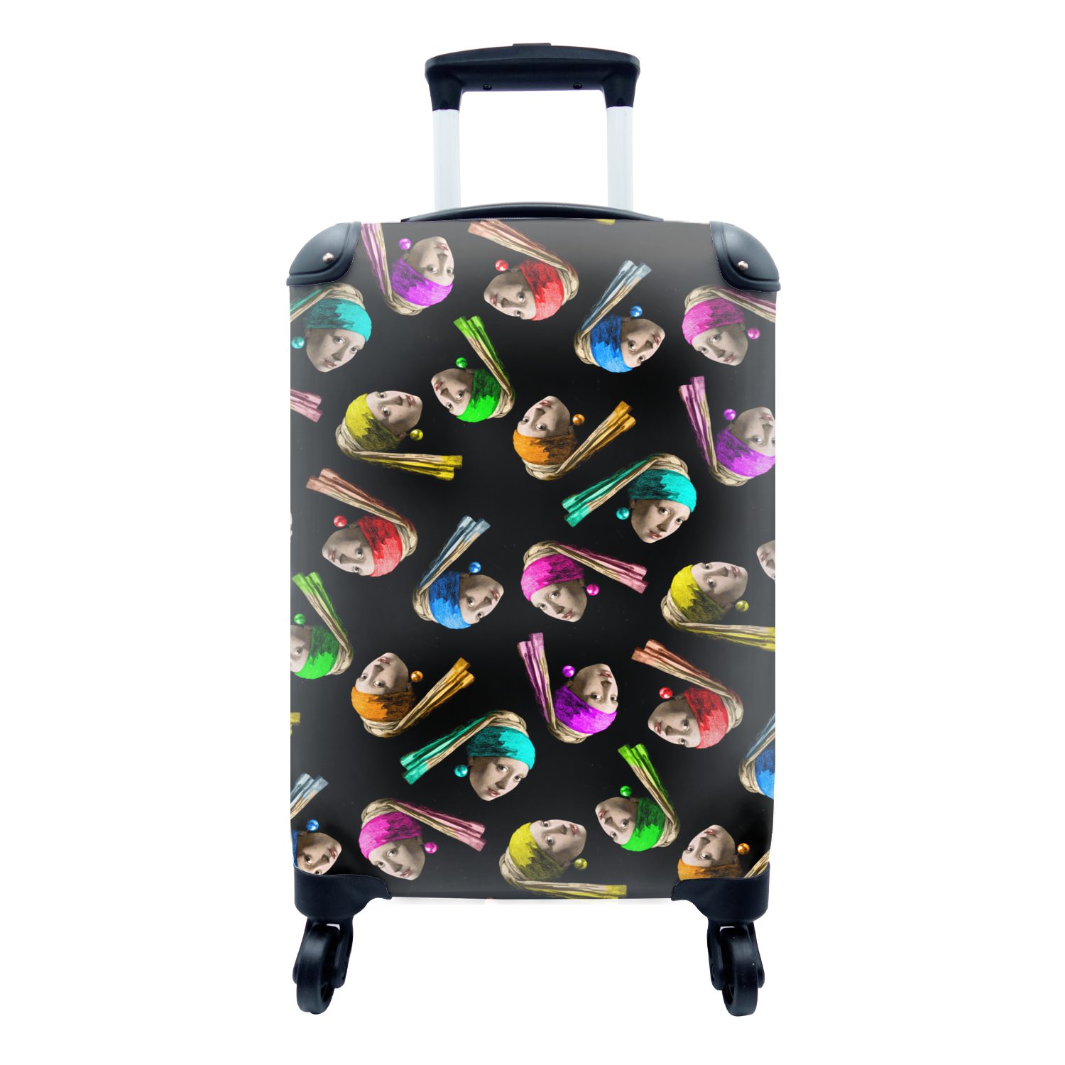 MuchoWow Handgepäckkoffer für Mädchen mit - Trolley, - Reisetasche Ferien, einem Reisekoffer 4 Handgepäck Perlenohrring mit rollen, Rollen, Regenbogen, Muster
