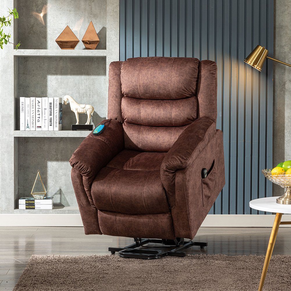 TV-Sessel (Fernsehsessel mit Aufstehhilfe, elektrisch Relaxsessel mit Fernbedienung, bis 150 kg belastbar), Massagesessel mit Liegefunktion, Wärmefunktion und Vibrationsmassage