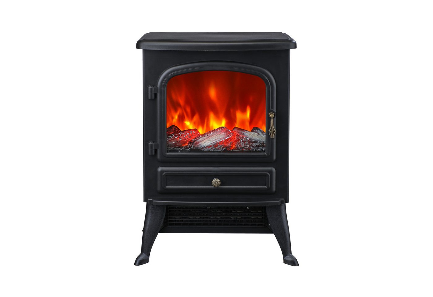 GarveeMore Elektrokamin 3 Panoramafenster LED Flammen Multicolore 750/1500W, Thermostat, Überhitzungsschutz, schwarz, steckerfertig, Kamin