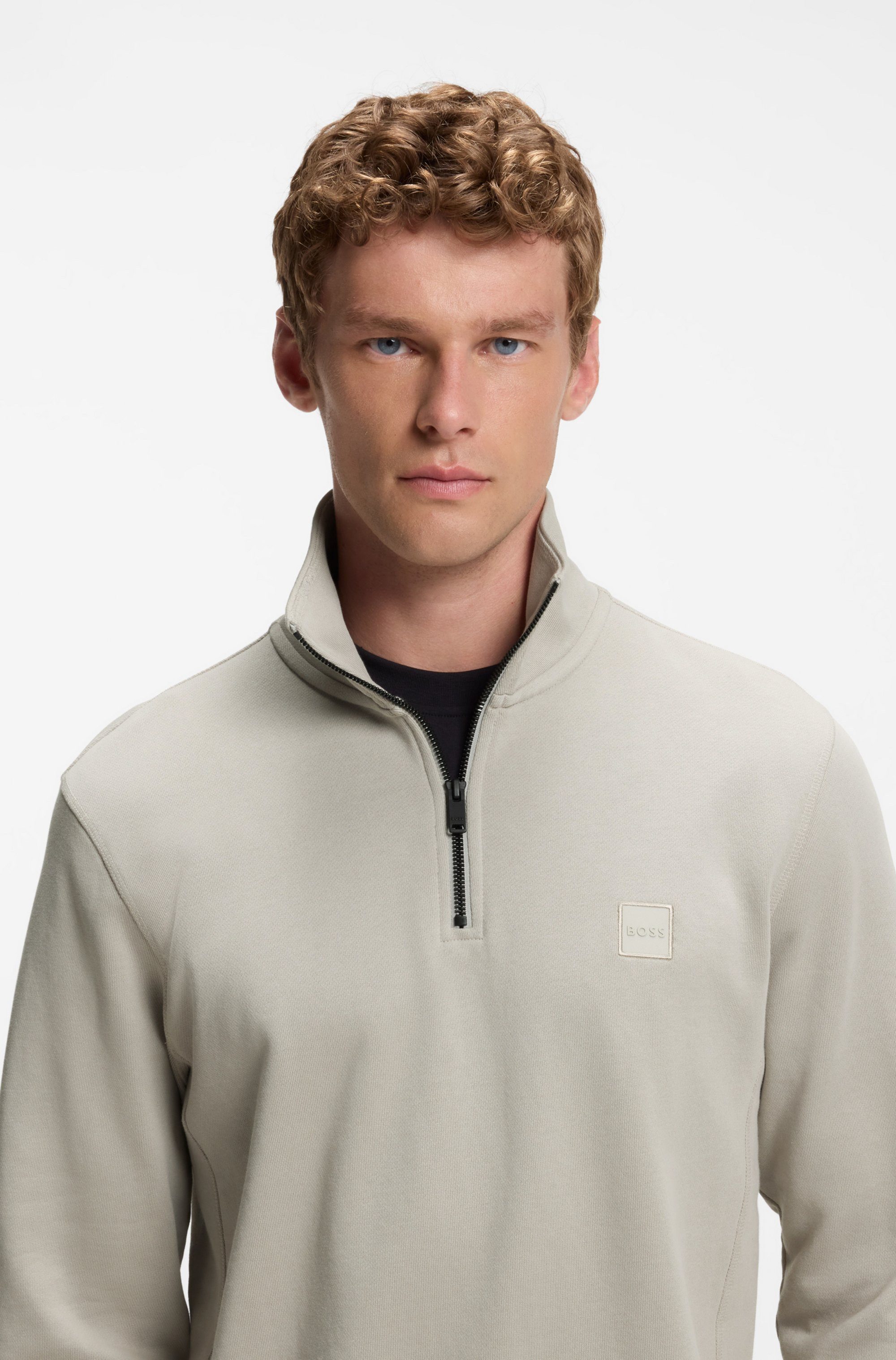 BOSS ORANGE Sweatshirt Zetrust (1-tlg) Troyerkragen mit Reißverschluss, Regular Fit, BOSS-Label