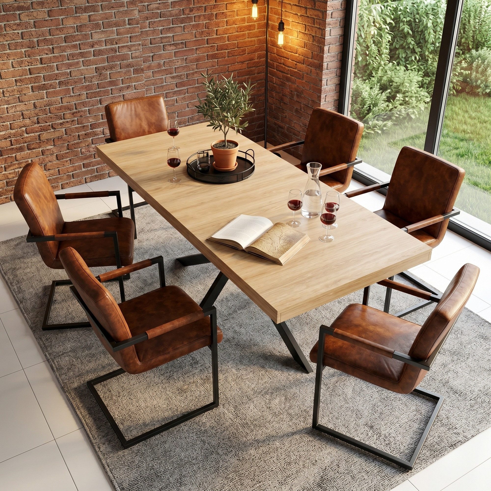 GLP Esstisch Ausziehbar 140-180 cm mit Stauraum (integrierte Besteckschublade, stabiles X Metallgestell schwarz, 5,4 cm MDF Tischplatte), Küchentisch Esszimmertisch für 4-6 Personen
