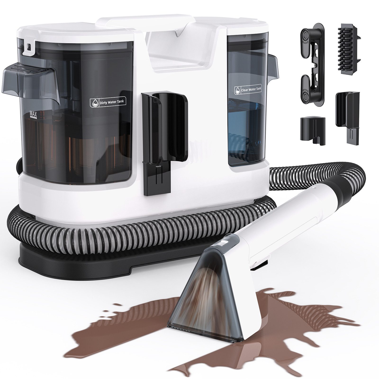 lubluelu Teppichreinigungsgerät A6 Polsterreiniger Gerät Nasssauger Waschsauger 15Kpa Tragbarer, 600 W, beutellos, Frischwassertank:1750ml /Schmutzwassertank:1000 ml