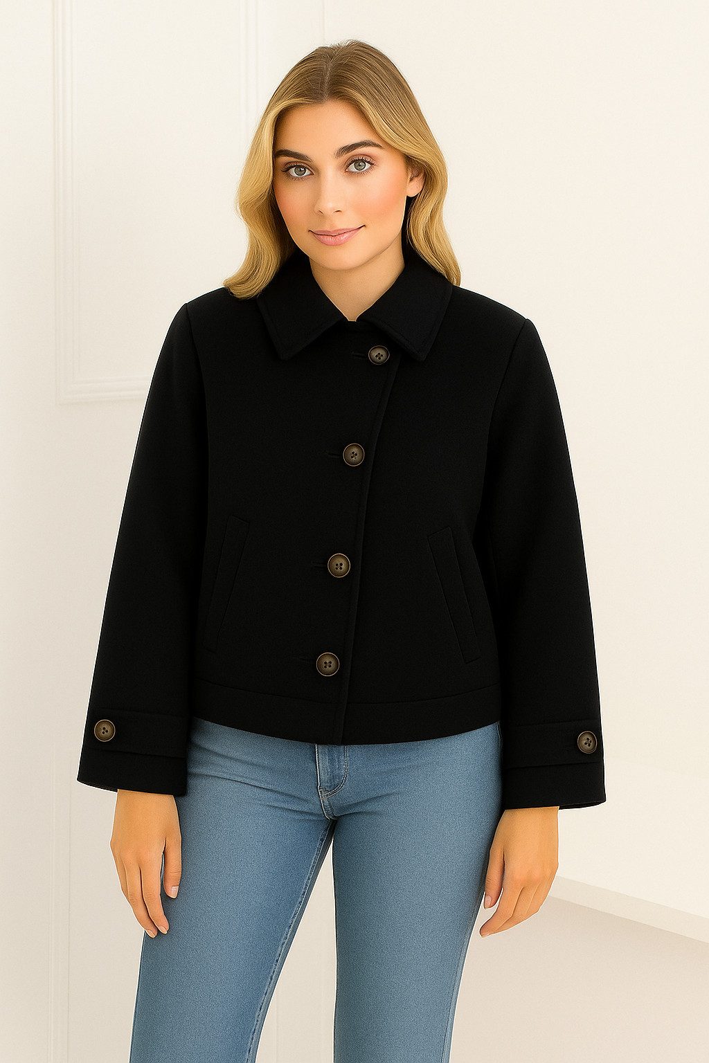 Worldclassca Kurzmantel Worldclassca Einreihiger Trenchcoat Jacke Crop Poncho Fledermausjacke Neue Kollektion - Stilvolle und gemütliche Mode für Damen