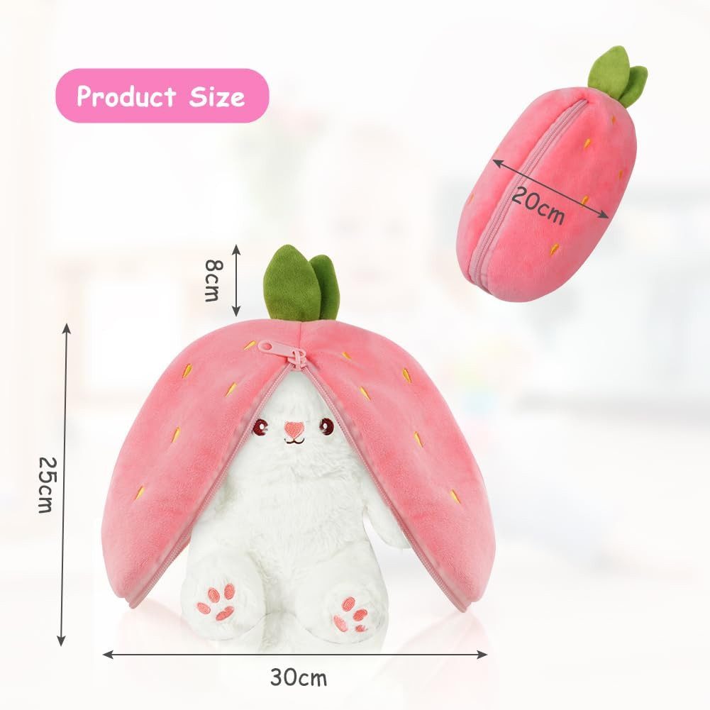 FELIXLEO Kuscheltier-Rassel Hasen Plüsch Spielzeug Verstecken Erdbeere Karotte 33cm Rot